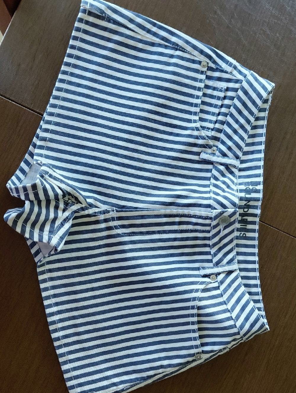 No Boundaries Navy and White Striped Shorts